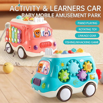 Fidtoy 6-in-1 Multiple Activity and Learners Car for Toddlers, Musical Activity Bus Toy with Xylophone, Gears, Fishing Game and Music Mode Age 18M+