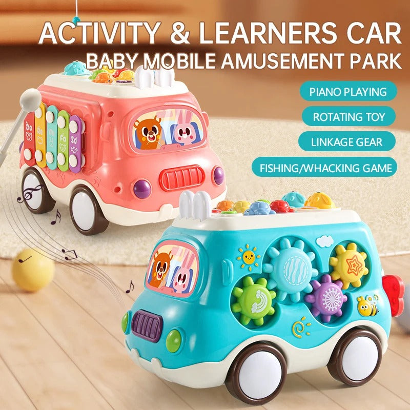 Fidtoy 6-in-1 Multiple Activity and Learners Car for Toddlers, Musical Activity Bus Toy with Xylophone, Gears, Fishing Game and Music Mode Age 18M+