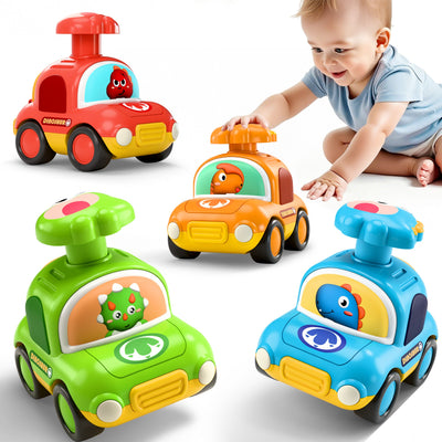 Juguetes de coche de dinosaurios de empuje y avance para niños pequeños