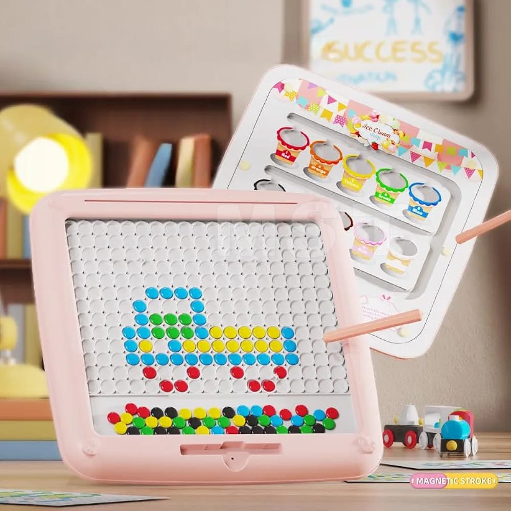 Fidtoy Rose 2-en-1 Labyrinthe Magnétique de Perles pour Trier les Couleurs et Tableau de Dessin, Labyrinthe Magnétique Double Face en Plastique et Tableau de Gribouillage, Jouet de Voyage à Motricité Fine pour Compter les Couleurs, Âge 3+