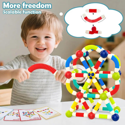 Fidtoy Pop Tube Magnetic Sticks Puzzle with Character 26 Piece Magnetic Building Blocks STEM Toy for Kids Ages 3+