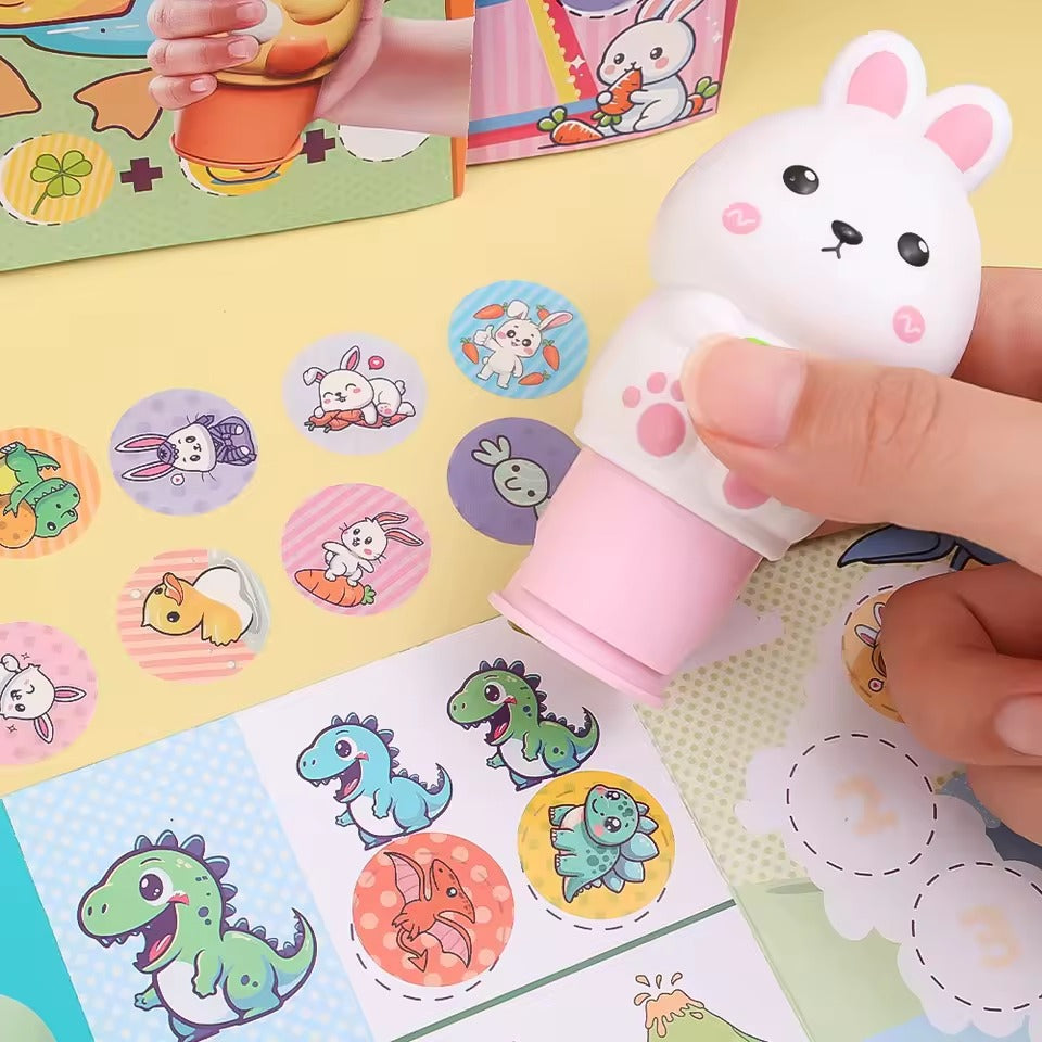 Fidtoy Creative Magical Rabbit Sticker Stamp Set with 100 Refill Stickers Activity Book Educational Travel Toy for Kids 3+
