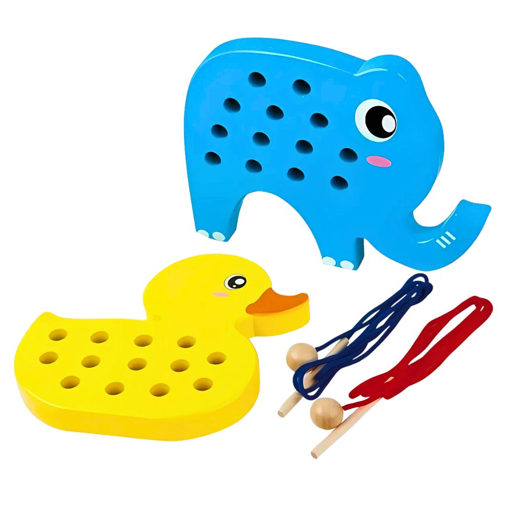 Wooden Duck and Elephant Lacing Set