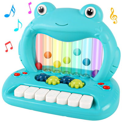 Juguete de piano de rana con bolas sopladoras para niños pequeños, teclado musical educativo con luces y sonidos, juguete de desarrollo de aprendizaje temprano con bolas de colores y teclas de piano para niños y niñas de más de 18 meses