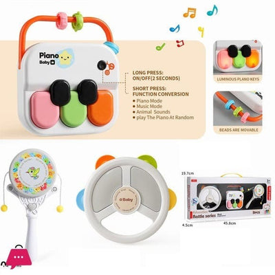 Fidtoy 3-in-1 Educational Music Enlightenment Rattle Series, Baby Musical Rattle Set with Lights, Piano Drum Tambourine Sensory Toy for 12+ Months