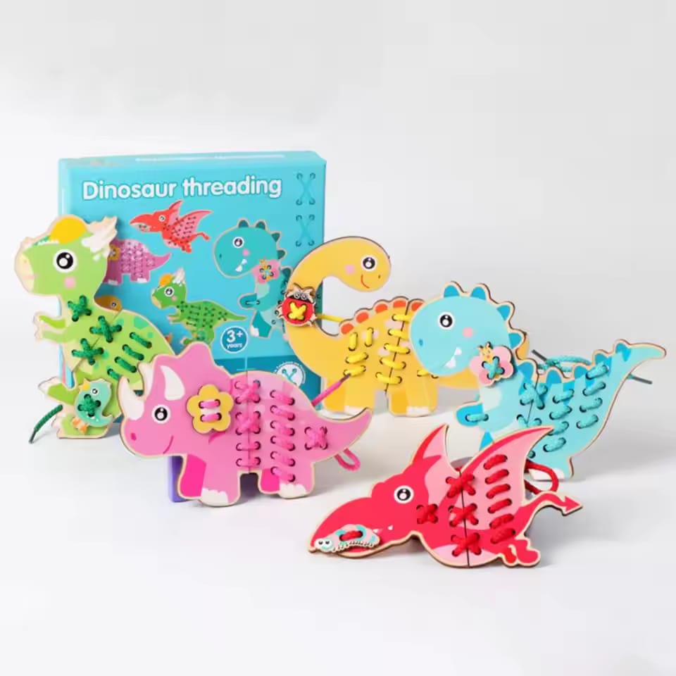 Dinosaurio de Madera con Hilo para Coordinación Ojo-Mano - 684