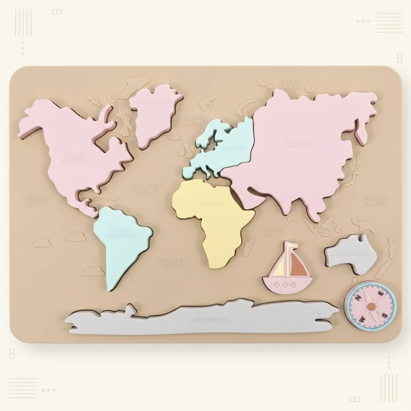 GeoKids – Montessori & Educatief – Siliconen Wereldkaart Puzzel