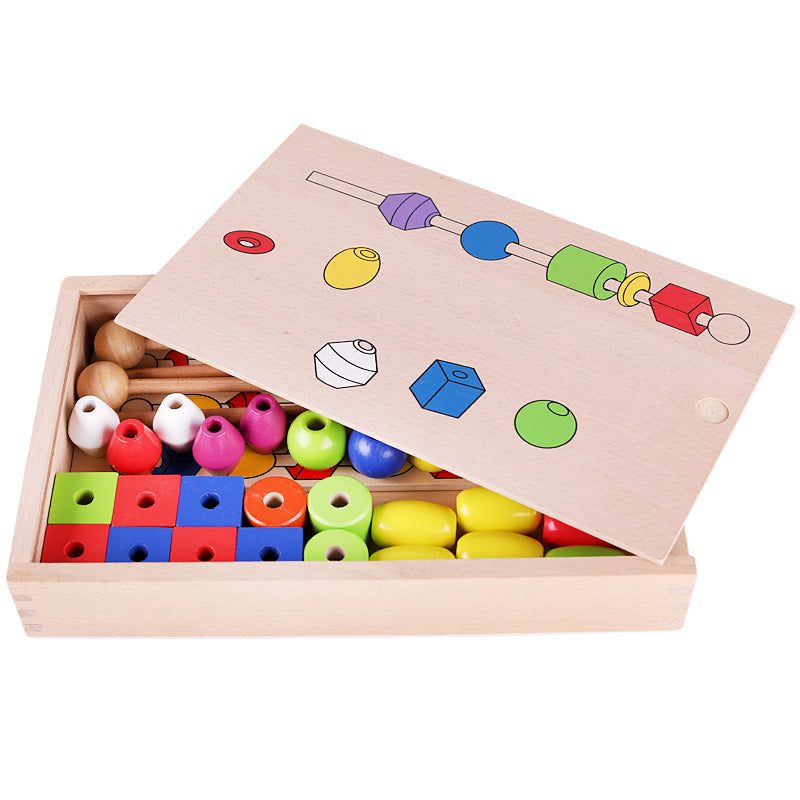 Fidtoy Perles à enfiler en bois pour tout-petits, jouet d'apprentissage des habiletés motrices fines, perles de laçage Montessori pour le jeu calme préscolaire