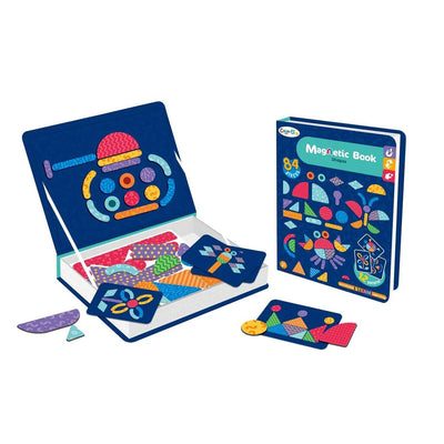 Livre de formes magnétiques Fidtoy pour enfants – Jouet d'apprentissage Puzzle Géométrie magnétique 84 pièces avec 12 motifs et 6 cartes double face pour l'éducation STEAM, le jeu en voyage et la pensée créative, à partir de 3 ans