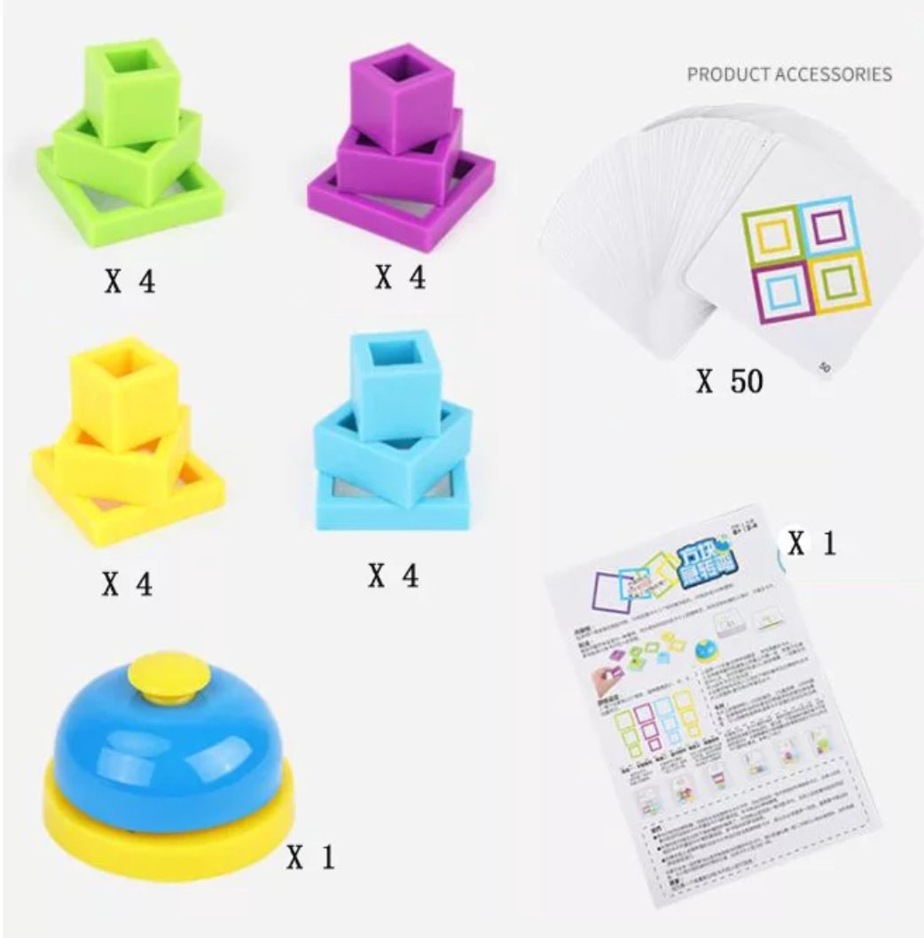 Fidtoy You Have Been Framed Intelligence Game, jeu de puzzle d'association de formes avec des cadres colorés, 50 cartes recto-verso et un buzzer, pour 2 à 4 joueurs à partir de 6 ans
