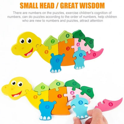 Fidtoy Puzzle en Bois 3D Dinosaure, Planche d'Animaux en Bois pour Tout-petits, Puzzle Dino Assorti pour la Maternelle, Jouet de Motricité Fine et de Reconnaissance des Couleurs pour les 2-6 Ans