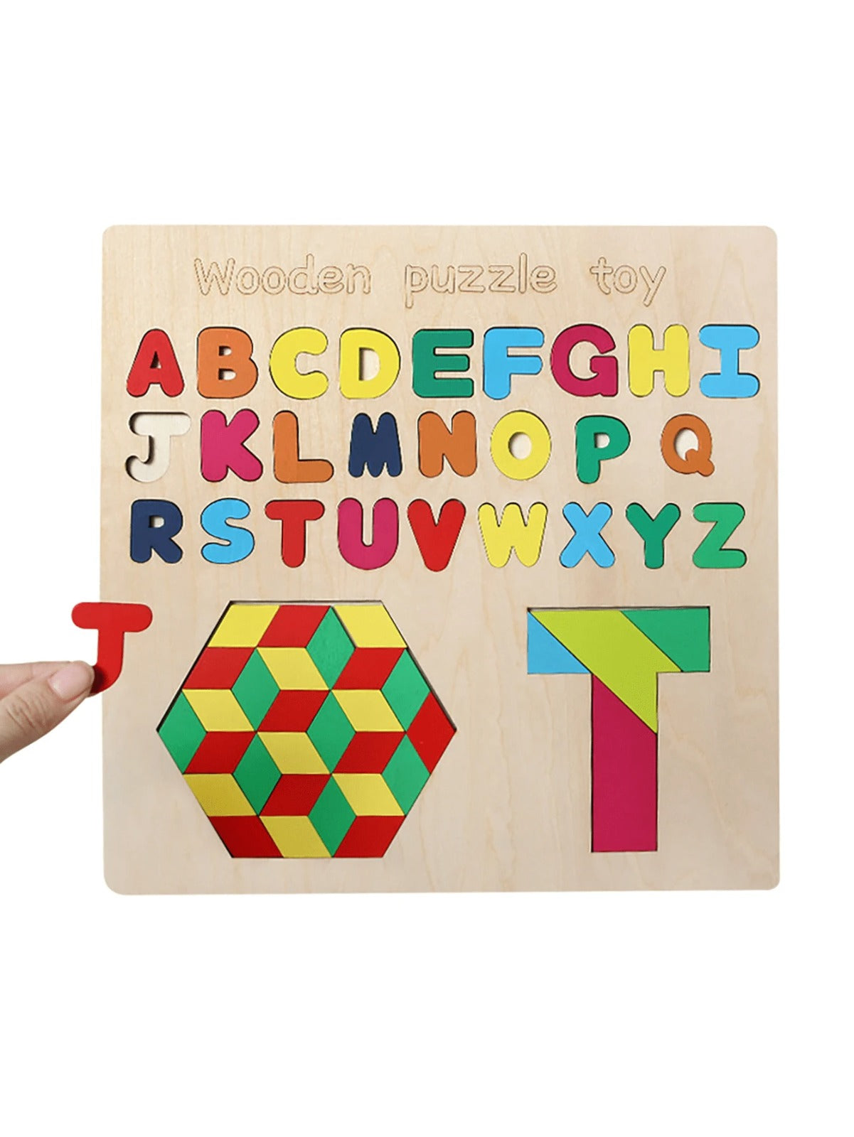 Tablero de rompecabezas Tangram de madera 3 en 1 con alfabeto - 249