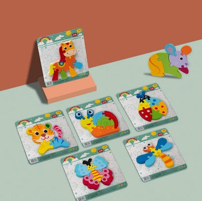 Fidtoy 3D Cute Learning Animal Jigsaw Puzzle - Random Design, Wooden Animal Puzzle for Toddlers, Preschool Spatial Skills and Early Learning Toy Ages 2-6