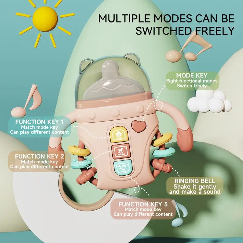Fidtoy Biberon sensoriel bébé réconfortant avec lumières, musique et anneau de dentition | Jouet d'apprentissage apaisant pour bébés de 6 à 24 mois