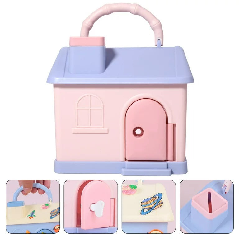 Fidtoy Dessin animé Tirelire Maison pour enfants avec serrure et clé Boîte à monnaie Éducative Jouet tirelire Âge 3+