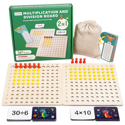 Tablero de multiplicación y división de madera – Juguete de aprendizaje de matemáticas inspirado en Montessori