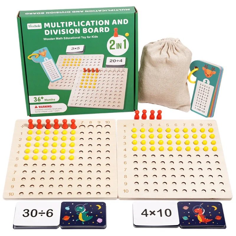 Tablero de multiplicación y división de madera – Juguete de aprendizaje de matemáticas inspirado en Montessori