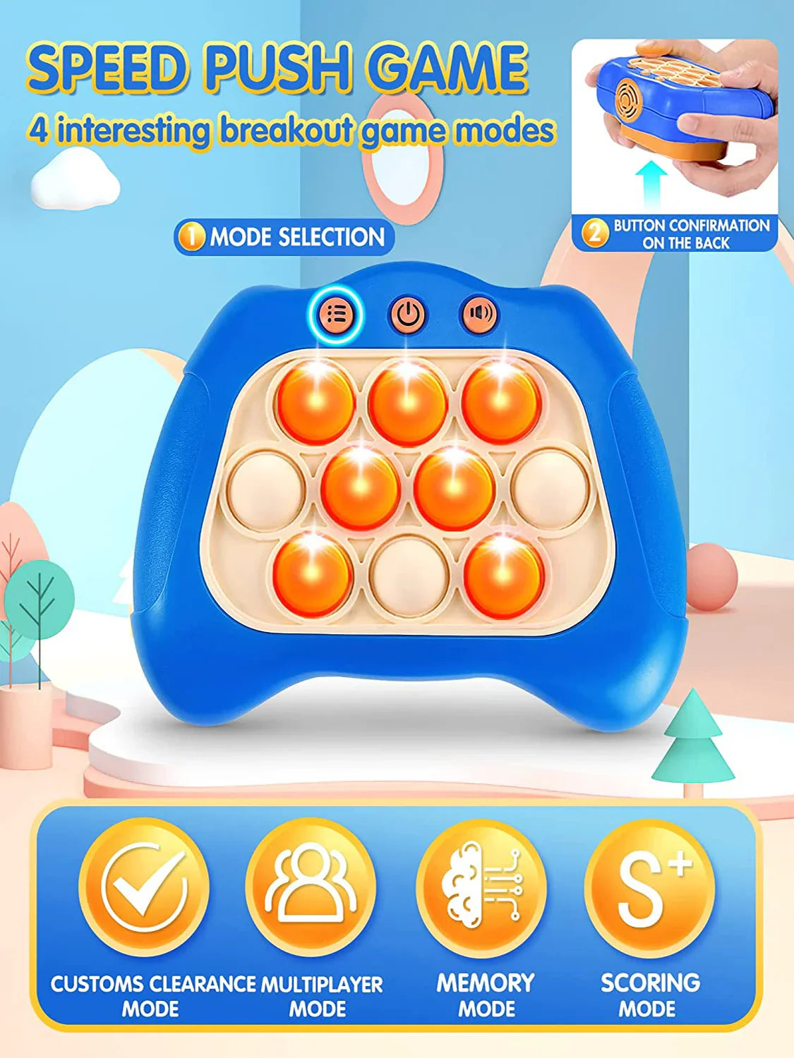 Consola de juegos Fidtoy Pop It – Juguete sensorial portátil con luces para niños de 3+ años