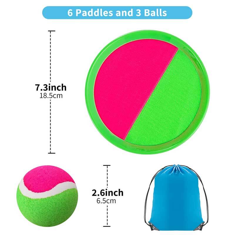 Fidtoy Outdoor Toss and Catch Ball Set - Fun Family Play-6 Paddles 3 Balls