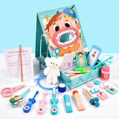 Fidtoy Mallette de docteur en bois 18 pièces, jouet médical pour jeu d'imitation