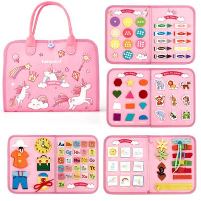 Fidtoy 8-in-1 Montessori Busy Board for Toddlers | Portable Felt Activity Toy for Learning Life Skills