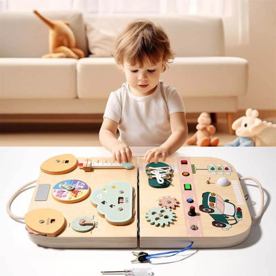Fidtoy Montessori Busy Board para niños pequeños – Juguete de aprendizaje de doble cara para habilidades motoras finas, resolución de problemas y juegos de viaje