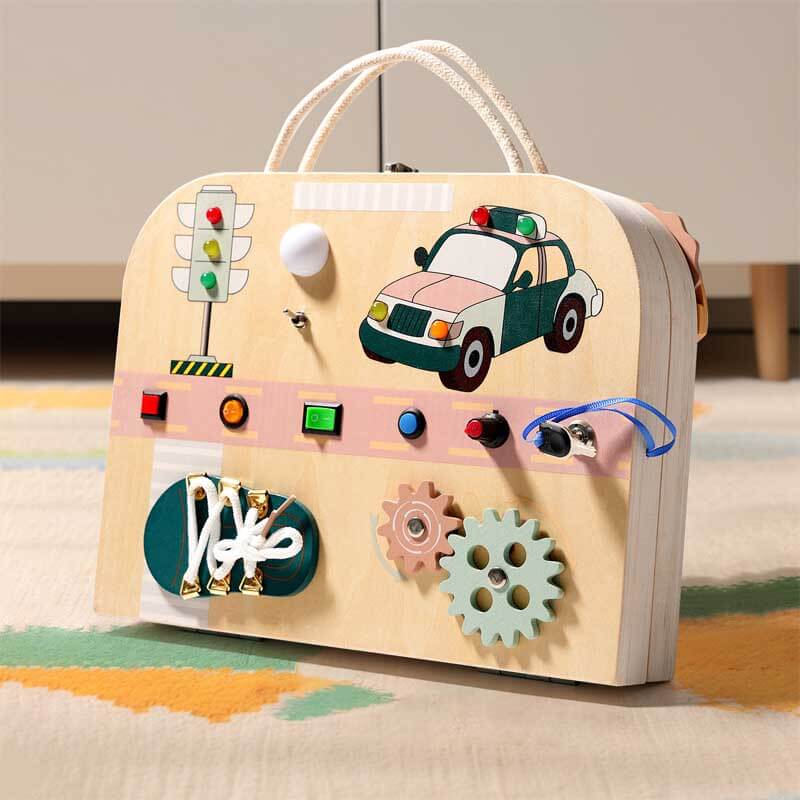 Fidtoy Montessori Busy Board para niños pequeños – Juguete de aprendizaje de doble cara para habilidades motoras finas, resolución de problemas y juegos de viaje