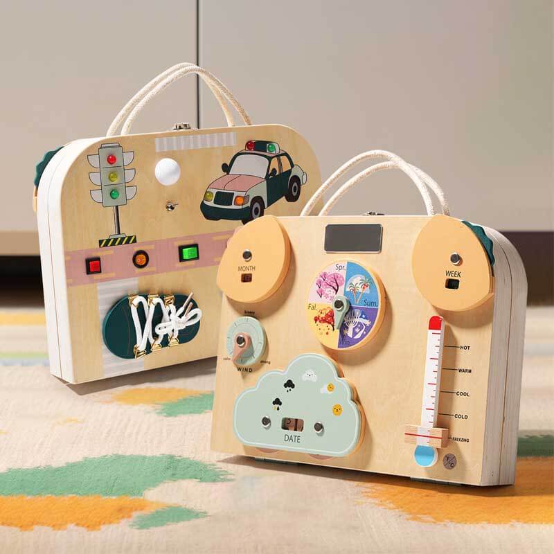 Fidtoy Montessori Busy Board para niños pequeños – Juguete de aprendizaje de doble cara para habilidades motoras finas, resolución de problemas y juegos de viaje