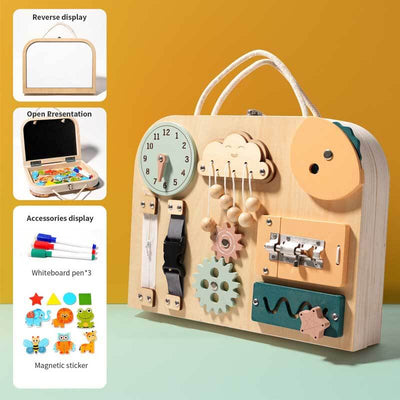 Fidtoy Montessori Busy Board para niños pequeños – Juguete de aprendizaje de doble cara para habilidades motoras finas, resolución de problemas y juegos de viaje