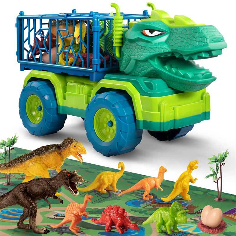 Fidtoy Dinosaur Transport Truck Playset with 15 Realistic Dinosaurs and Activity Mat – STEM Imaginative Toy for Kids