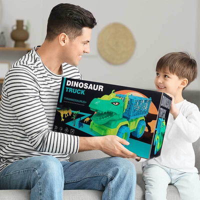 Fidtoy Dinosaur Transport Truck Playset with 15 Realistic Dinosaurs and Activity Mat – STEM Imaginative Toy for Kids