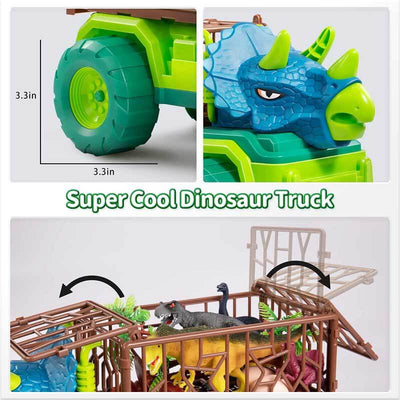 Fidtoy Dinosaur Transport Truck Playset with 15 Realistic Dinosaurs and Activity Mat – STEM Imaginative Toy for Kids