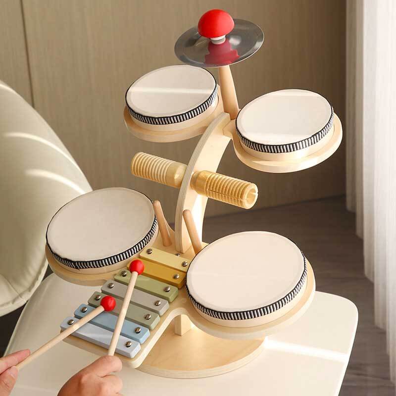 Fidtoy Ensemble d'instruments de percussion en bois pour enfants - Xylophone, Tambour, Cymbale