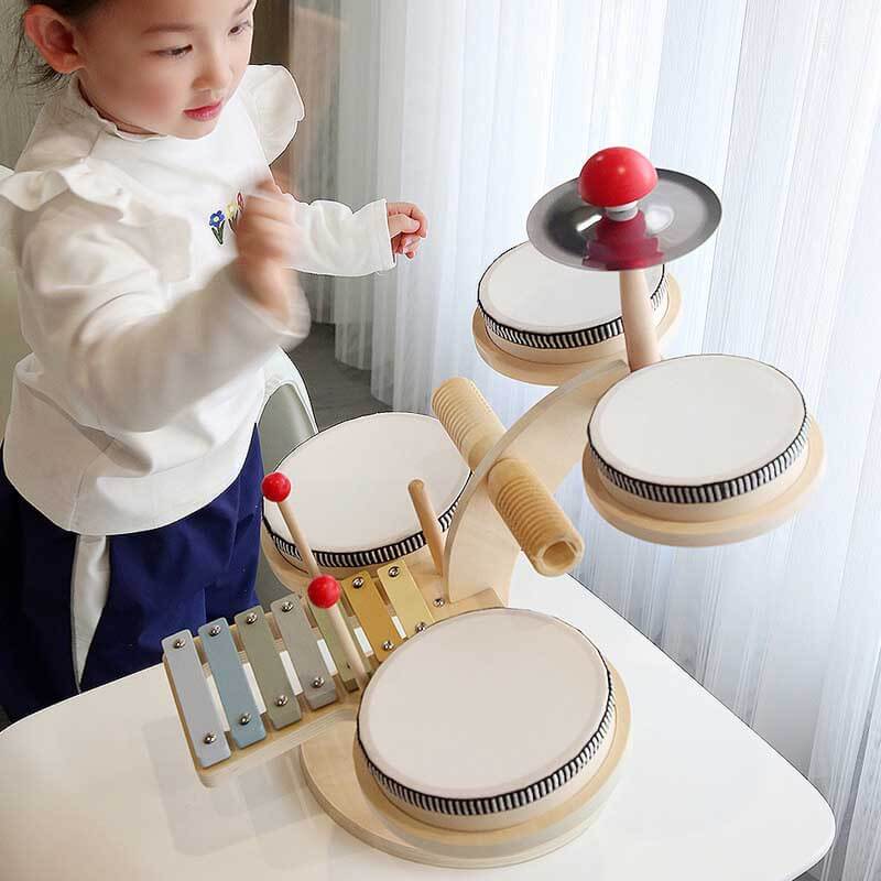 Fidtoy Ensemble d'instruments de percussion en bois pour enfants - Xylophone, Tambour, Cymbale