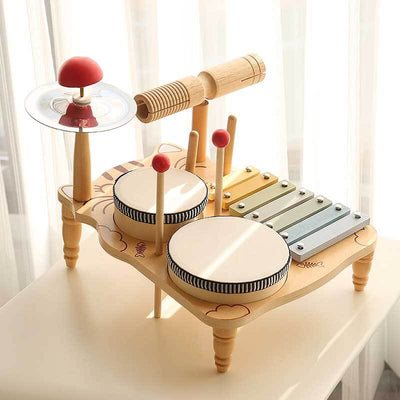 Fidtoy Ensemble d'instruments de percussion en bois pour enfants - Xylophone, Tambour, Cymbale