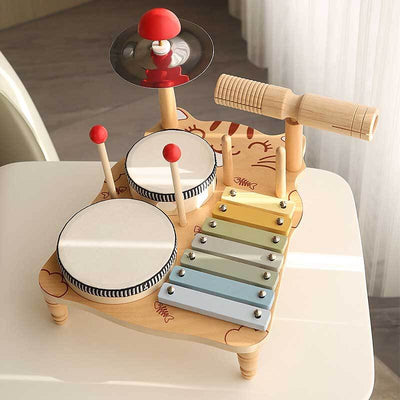 Fidtoy Ensemble d'instruments de percussion en bois pour enfants - Xylophone, Tambour, Cymbale