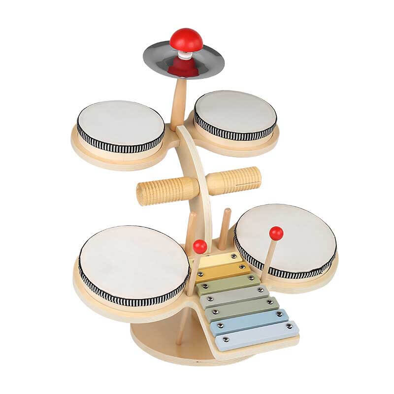 Fidtoy Ensemble d'instruments de percussion en bois pour enfants - Xylophone, Tambour, Cymbale