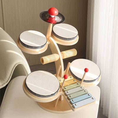 Fidtoy Ensemble d'instruments de percussion en bois pour enfants - Xylophone, Tambour, Cymbale