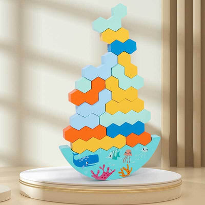 Juego de mesa Fidtoy de bloques de madera apilables con dados
