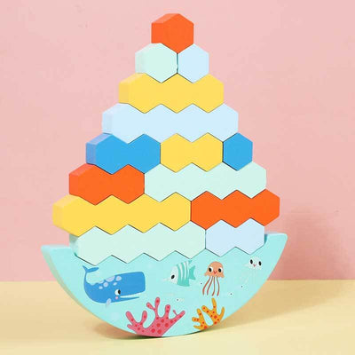 Juego de mesa Fidtoy de bloques de madera apilables con dados