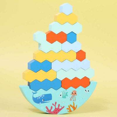 Juego de mesa Fidtoy de bloques de madera apilables con dados