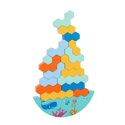 Juego de mesa Fidtoy de bloques de madera apilables con dados