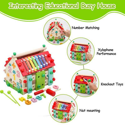 Fidtoy Wooden Activity Cube Montessori Busy House Toy for Toddlers Multi-Activity Learning
