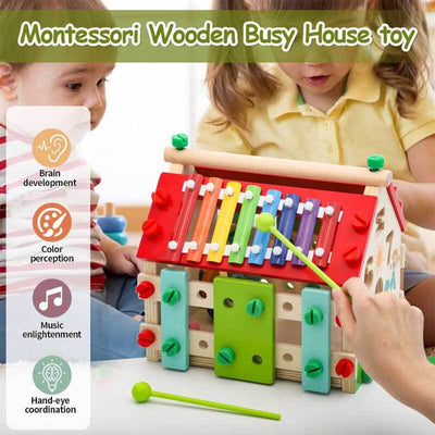 Fidtoy Wooden Activity Cube Montessori Busy House Toy for Toddlers Multi-Activity Learning