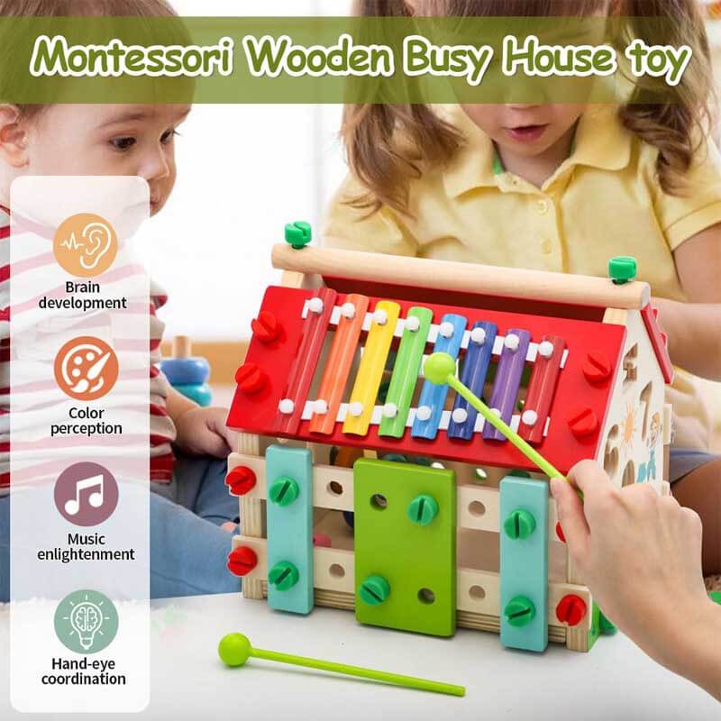 Fidtoy Cube d'activités en bois Montessori pour tout-petits, maison d'activités multi-apprentissage