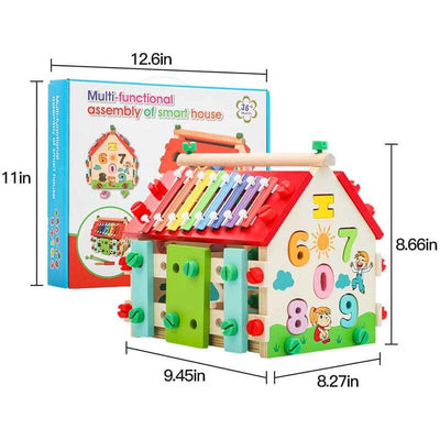 Fidtoy Wooden Activity Cube Montessori Busy House Toy for Toddlers Multi-Activity Learning