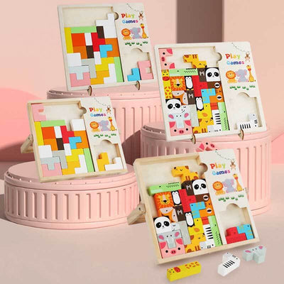 Fidtoy Tour de puzzle en bois et blocs STEM | Jouet de construction éducatif pour tout-petits
