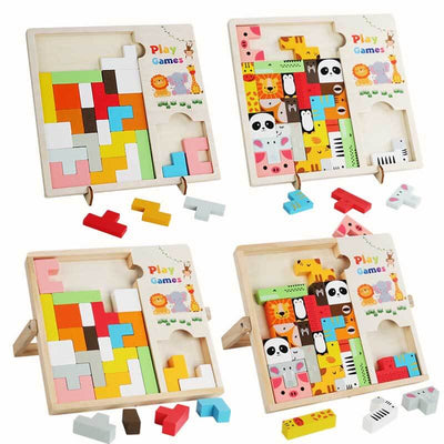 Fidtoy Tour de puzzle en bois et blocs STEM | Jouet de construction éducatif pour tout-petits