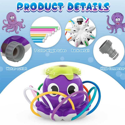 Arroseur d'eau poulpe Fidtoy pour enfants, jouet d'eau d'extérieur d'été pour jardin avec pulvérisation à 360°, jeu rafraîchissant pour pelouse, pour tout-petits, enfants et usage familial