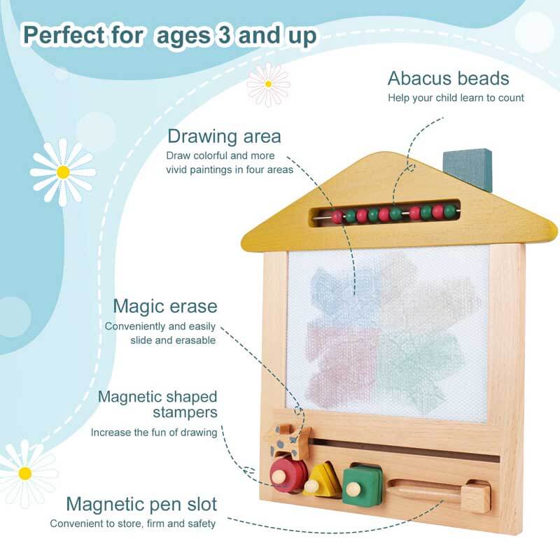 Fidtoy Tableau de Dessin Magnétique en Bois pour Enfants 3 ans et plus Jouet de Gribouillage Réutilisable